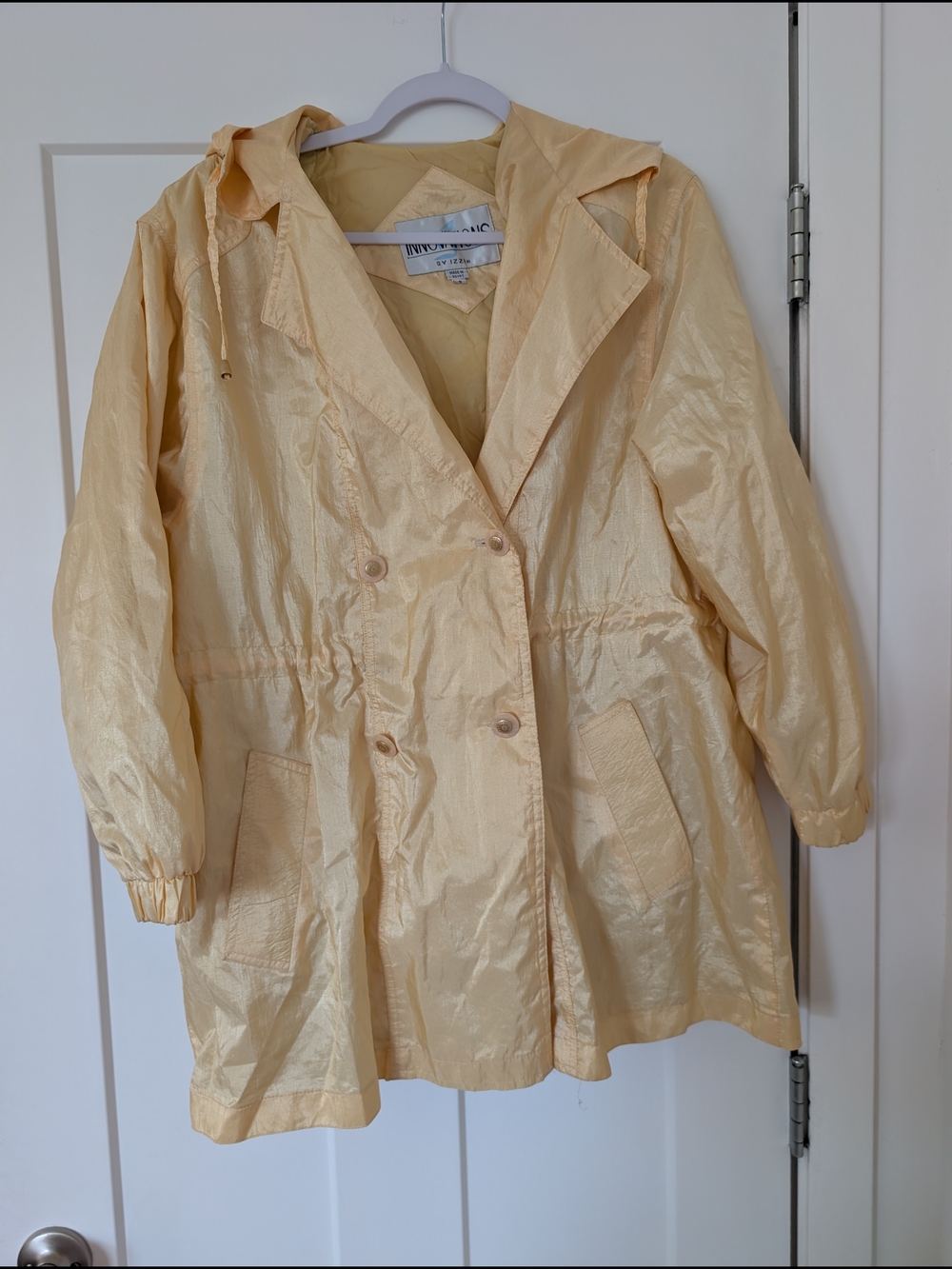Vintage Women's Yellow Lightweight Hooded Rain Coat Size Small
